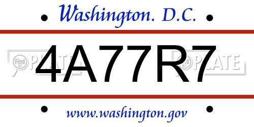 4A77R7 District Of Columbia License Plate