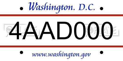 4AAD000 District Of Columbia License Plate