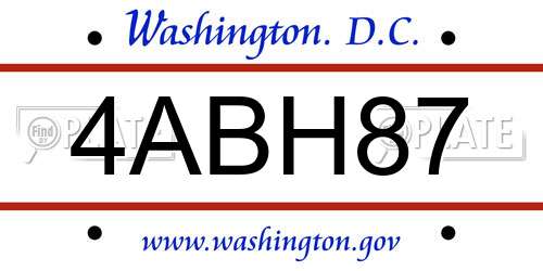 4ABH87 District Of Columbia License Plate