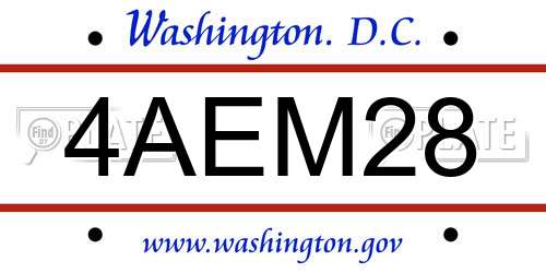 4AEM28 District Of Columbia License Plate