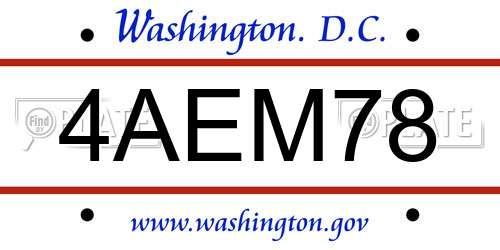 4AEM78 District Of Columbia License Plate