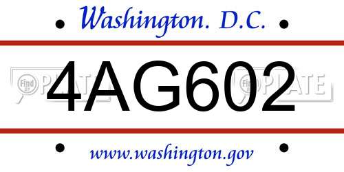 4AG602 District Of Columbia License Plate