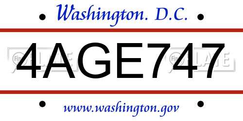 4AGE747 District Of Columbia License Plate