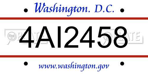 4AI2458 District Of Columbia License Plate