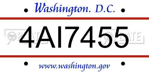 4AI7455 District Of Columbia License Plate