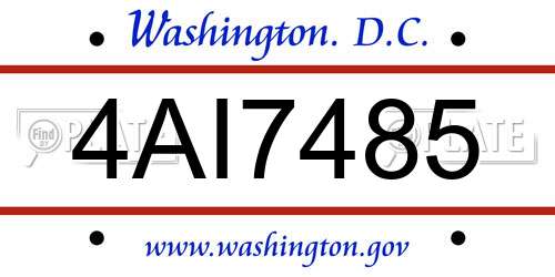 4AI7485 District Of Columbia License Plate