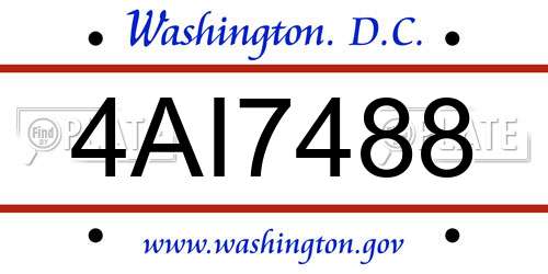 4AI7488 District Of Columbia License Plate