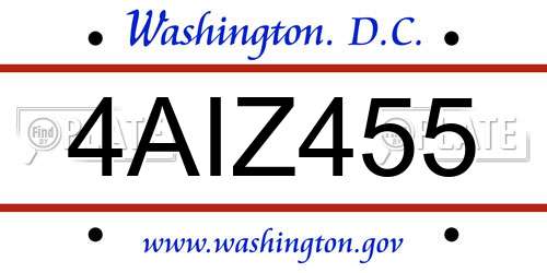 4AIZ455 District Of Columbia License Plate
