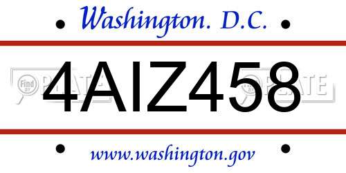 4AIZ458 District Of Columbia License Plate