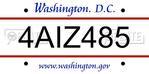 4AIZ485 District Of Columbia License Plate