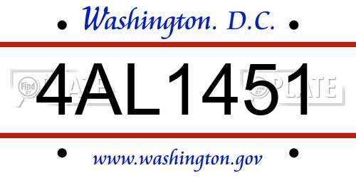4AL1451 District Of Columbia License Plate