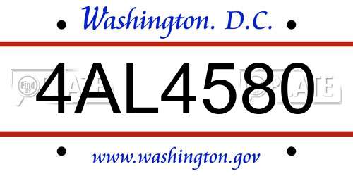 4AL4580 District Of Columbia License Plate