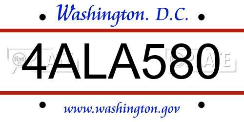 4ALA580 District Of Columbia License Plate
