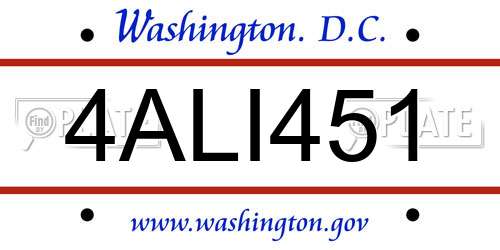 4ALI451 District Of Columbia License Plate