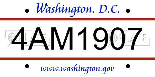 4AM1907 District Of Columbia License Plate