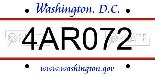 4AR072 District Of Columbia License Plate