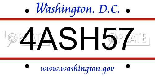 4ASH57 District Of Columbia License Plate