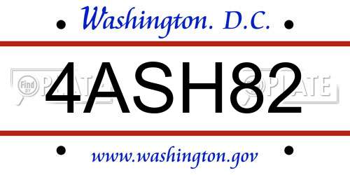 4ASH82 District Of Columbia License Plate