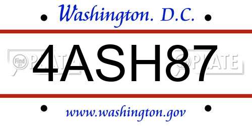 4ASH87 District Of Columbia License Plate