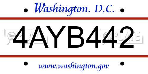 4AYB442 District Of Columbia License Plate