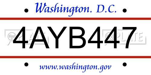4AYB447 District Of Columbia License Plate