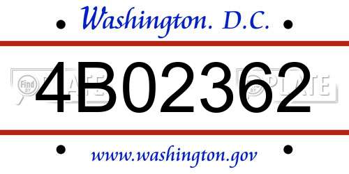4B02362 District Of Columbia License Plate