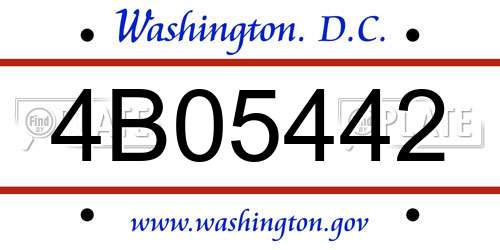 4B05442 District Of Columbia License Plate