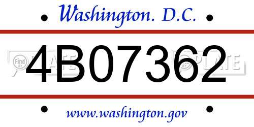 4B07362 District Of Columbia License Plate