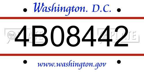 4B08442 District Of Columbia License Plate