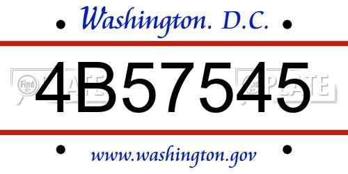 4B57545 District Of Columbia License Plate