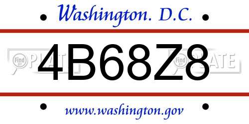 4B68Z8 District Of Columbia License Plate