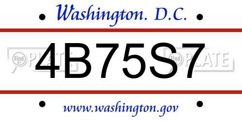 4B75S7 District Of Columbia License Plate