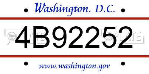 4B92252 District Of Columbia License Plate