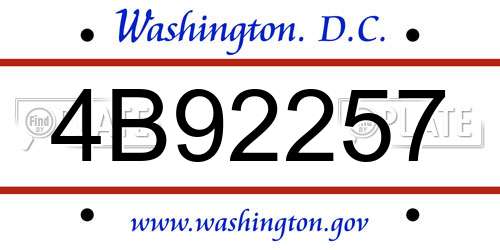 4B92257 District Of Columbia License Plate