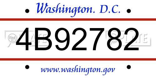 4B92782 District Of Columbia License Plate
