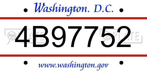 4B97752 District Of Columbia License Plate