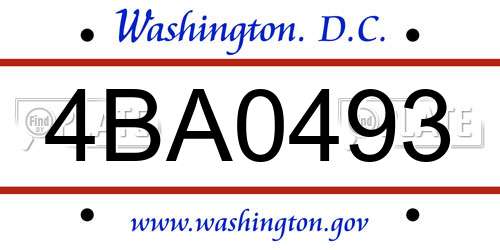 4BA0493 District Of Columbia License Plate