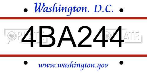 4BA244 District Of Columbia License Plate