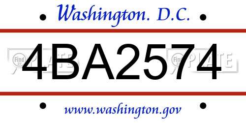4BA2574 District Of Columbia License Plate