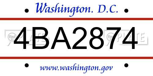 4BA2874 District Of Columbia License Plate