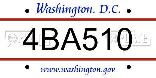 4BA510 District Of Columbia License Plate