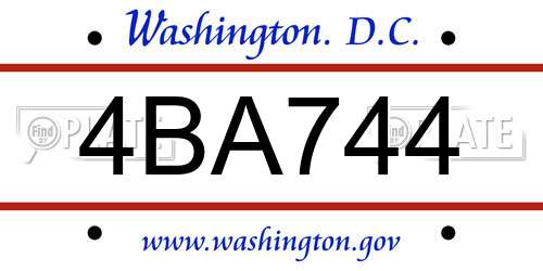 4BA744 District Of Columbia License Plate