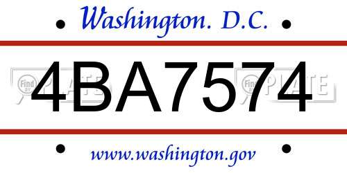 4BA7574 District Of Columbia License Plate