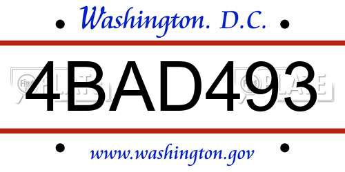 4BAD493 District Of Columbia License Plate