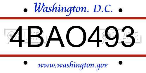 4BAO493 District Of Columbia License Plate