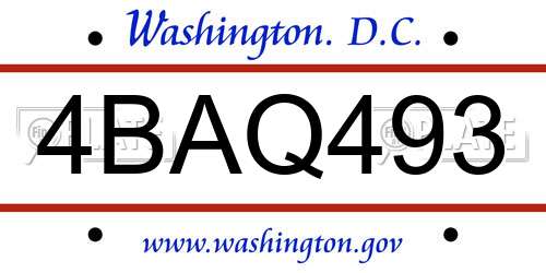 4BAQ493 District Of Columbia License Plate