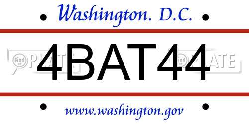 4BAT44 District Of Columbia License Plate