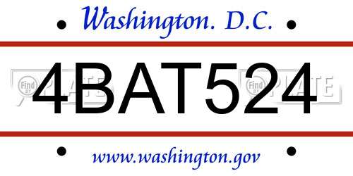 4BAT524 District Of Columbia License Plate