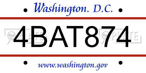 4BAT874 District Of Columbia License Plate