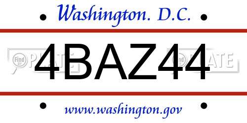 4BAZ44 District Of Columbia License Plate